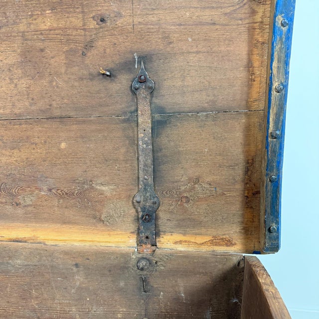Antique Blue Painted Wooden Chest Dated 1871 For Sale - Image 15 of 16