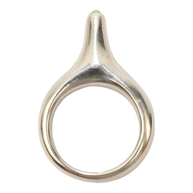 Vintage Signed Wesley Emmons High Profile Modernist Sterling Silver & Pearl Ring Size 5.5 For Sale