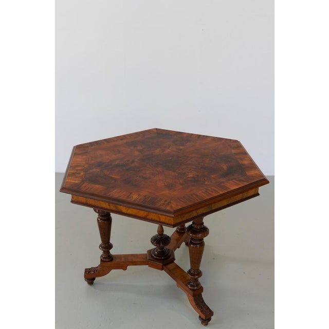 Antique Danish Hexagonal Walnut Burl Center Table, 1880s For Sale - Image 11 of 18