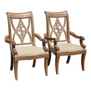 Pair Vintage Bernhardt Furniture Solid Wood Dining Room Armchairs ~ Chairs 1of 3