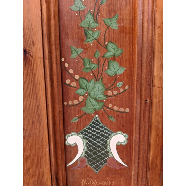 Vintage Folk Art Hand Painted Oak Hall Chair Bench For Sale - Image 11 of 18