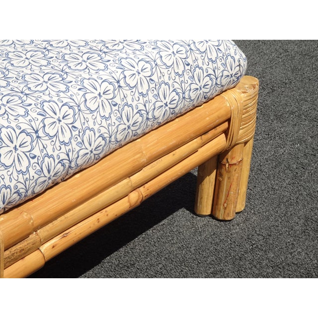 Large Vintage French Country Coastal Bamboo Rattan Ottoman Foot Stool For Sale - Image 15 of 17