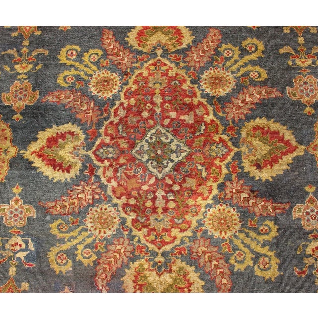 Blue Antique Zeigler Sultanabad Rug With Medallion Design in Blue & Rust Red For Sale - Image 8 of 13
