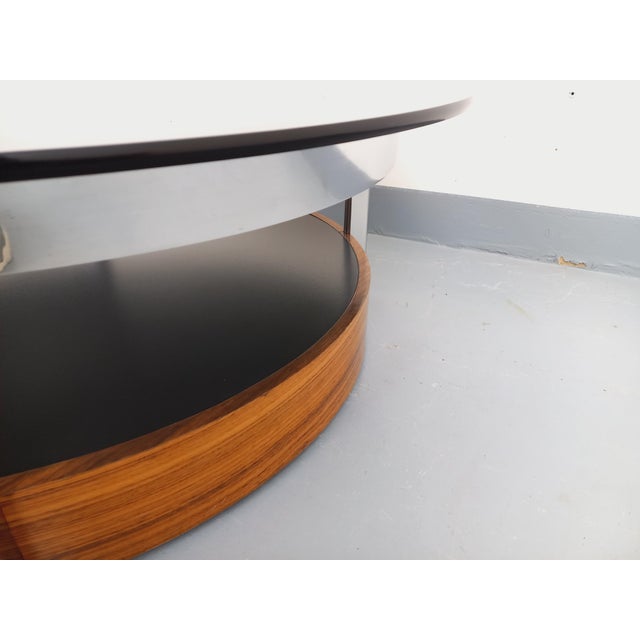Vintage Italian Round Coffee Table in Teak, Chrome Metal and Smoked Glass, 1960s For Sale - Image 9 of 18