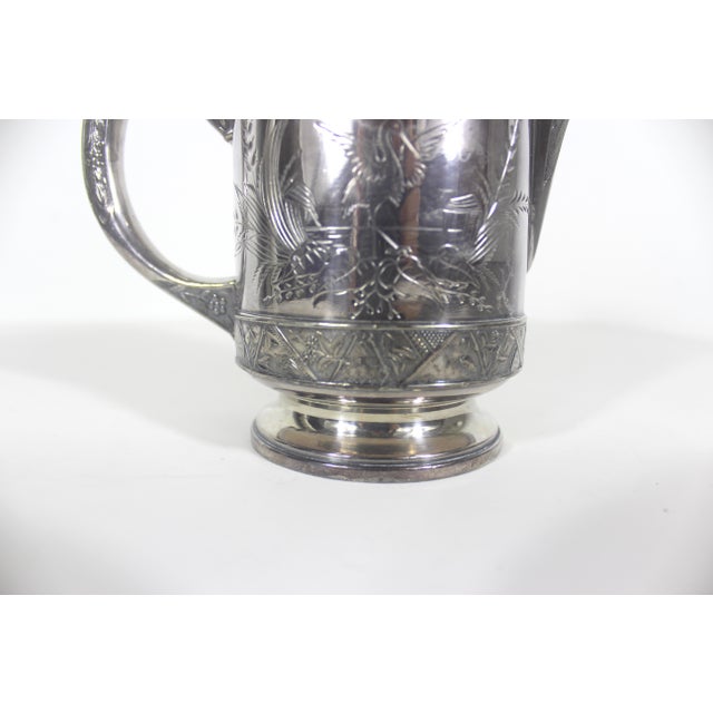 Antique Quadruple Silver Plate Pitcher Creamer Vase Hartford Etched Bird For Sale - Image 13 of 16