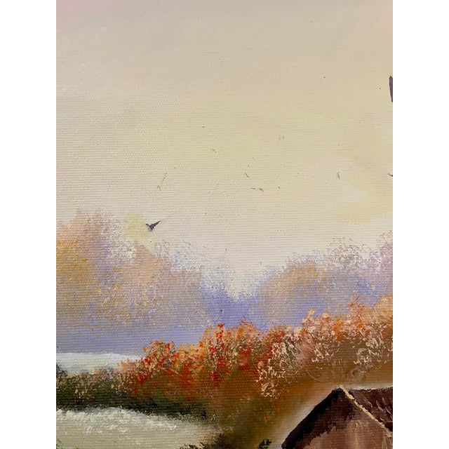 Mid 20th Century Vintage Mid-Century Style Rural Landscape Oil Painting For Sale - Image 5 of 5