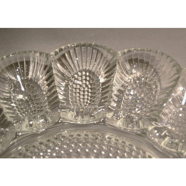 1950s Vintage Hobnail Clear Indiana Glass Egg Plate Divided Relish Tray Glass Oyster Platter For Sale In Miami - Image 6 of 12
