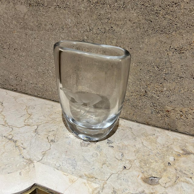 Transparent 1970s Strombergshyttan Crystal Art Glass Vase Etched Deer For Sale - Image 8 of 12