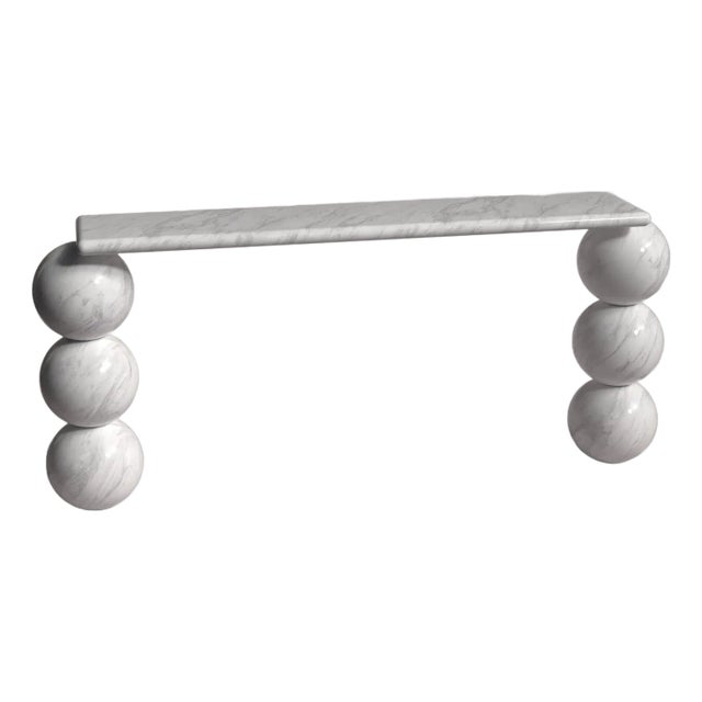 Olly Italian Carrara Marble Console Table 59" For Sale