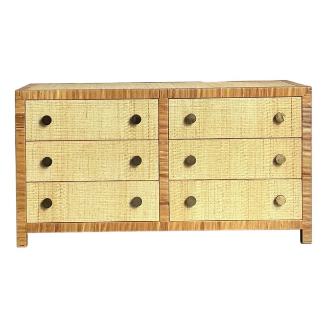 Vintage Boho Bielecky Brothers Woven Rattan Dresser For Sale