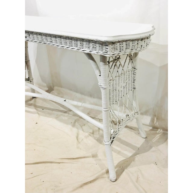 1940s Vintage Painted Wood & Wicker Console Table For Sale In Raleigh - Image 6 of 11