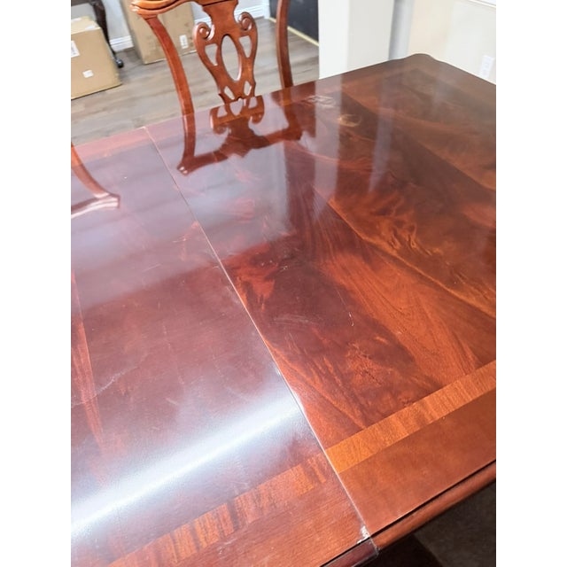 2000 - 2009 Chippendale Mahogany Dining Set – Table, 8 Carved Chairs & Extension Leaves For Sale - Image 5 of 11