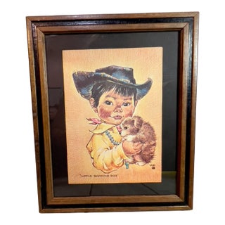Late 20th Century Little Barking Dog Framed Art Print – Vera Louise Drysdale – Native American Child & Puppy – Arizona Wall Art For Sale