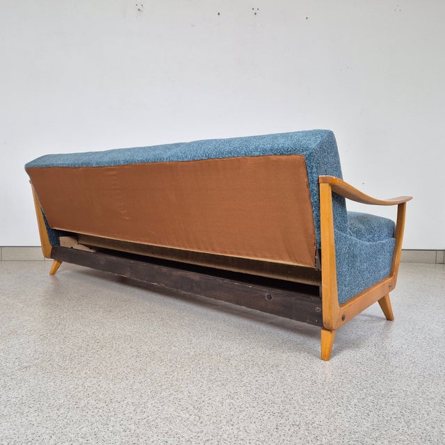 Wood Mid-Century Foldable Sofa in Blue, Germany, 1960s For Sale - Image 7 of 11