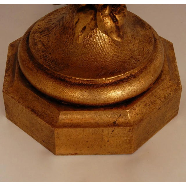 Italian Lamps XL Carved Giltwood Gold Neoclassical Urn Vases Table Lamps - A Pair For Sale - Image 6 of 12
