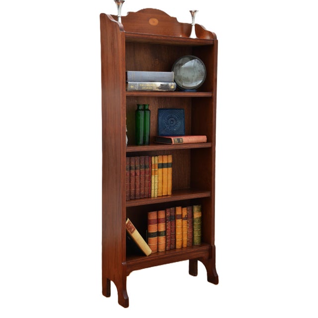 Slim Mahogany and Inlaid Open Bookcase, 1900s For Sale - Image 13 of 17