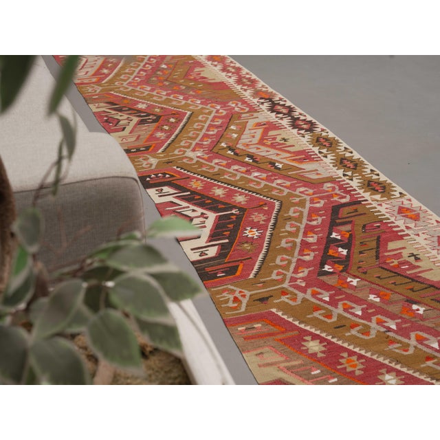 Turkish 1970s Vintage Handmade Wool Cotton Pink Runner Rug For Sale - Image 3 of 11