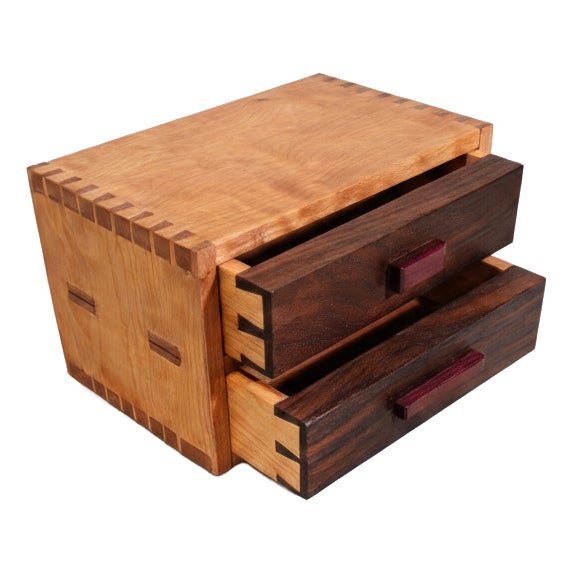 Handmade Two-Drawer Dovetailed Box by Giuseppe Deepak Benti For Sale