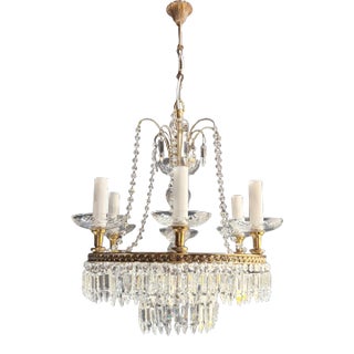 1950s Crysatal Bohemian Glass Candelabrum Brass Bronze Chandelier Luis Art For Sale
