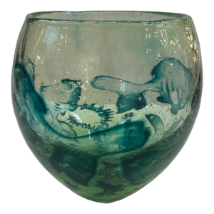 Kosta Boda Artists Choice Thick Green Translucent Swirl Glass Vessel/ Vase With Bubble Inclusions