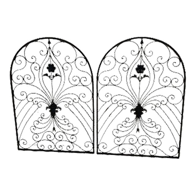 1990s Semi Circular Retro Black Decorative Spanish Metal Arch Wall Art- Set of 2 For Sale