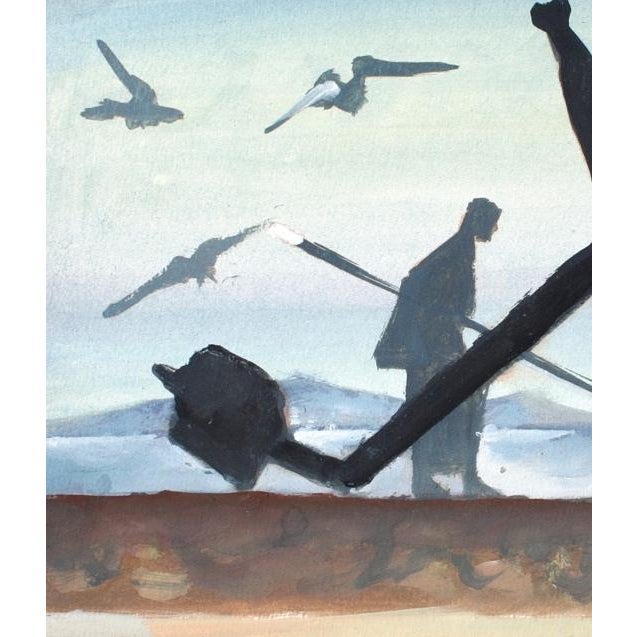 1940s Gouache on Paper of Figures & a Ship’s Anchor by Andre Delfau For Sale - Image 4 of 4