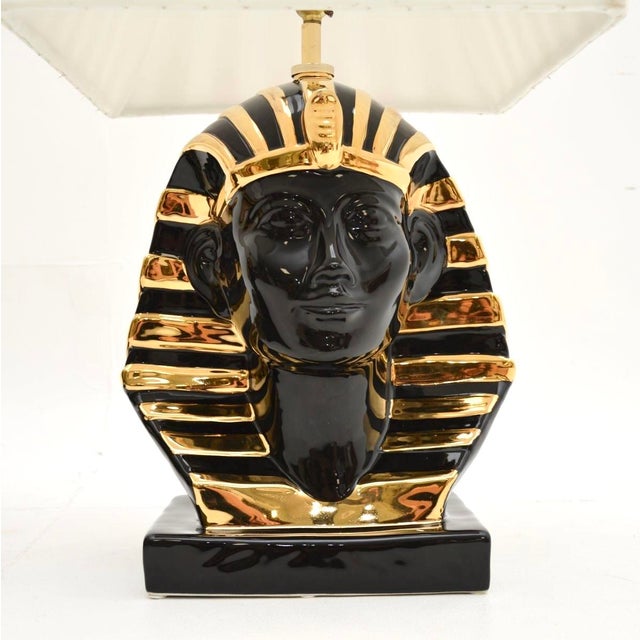 Black Vintage Italian Ceramic Pharaoh Table Lamps, 1980s, Set of 2 For Sale - Image 8 of 11
