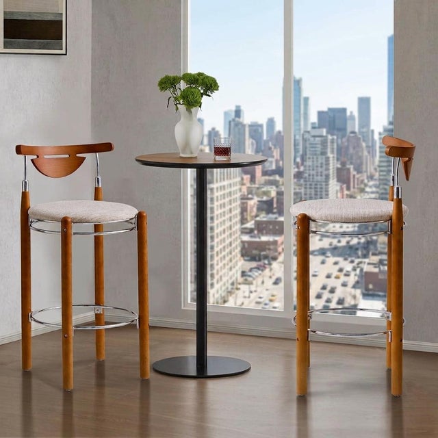Modern Pasargad Home Nikko Counter Stools– Beige/Brown For Sale - Image 3 of 8