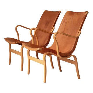 Scandinavian Modern Eva Lounge Chairs in Saddle Leather by Bruno Mathsson for Dux, 1970s, Set of 2 For Sale