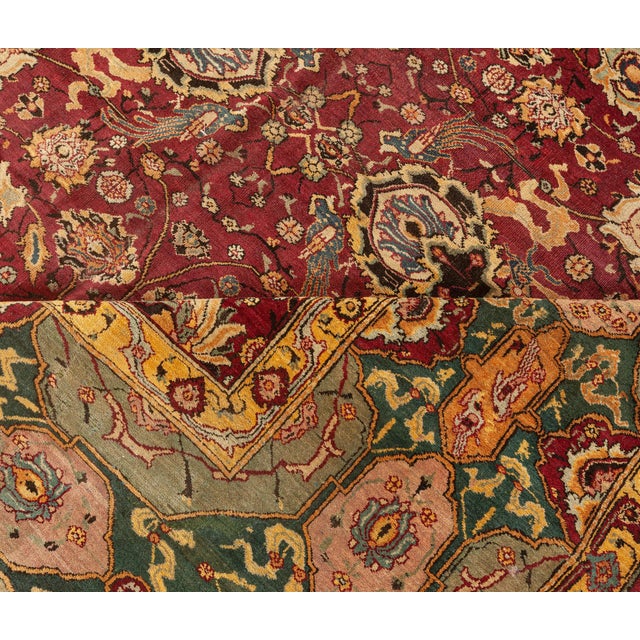Burgundy Antique Indian Agra Burgundy Background Rug For Sale - Image 8 of 8
