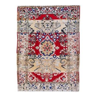 1960s Vintage Persian Distressed Red Handmade Floral Wool Rug For Sale