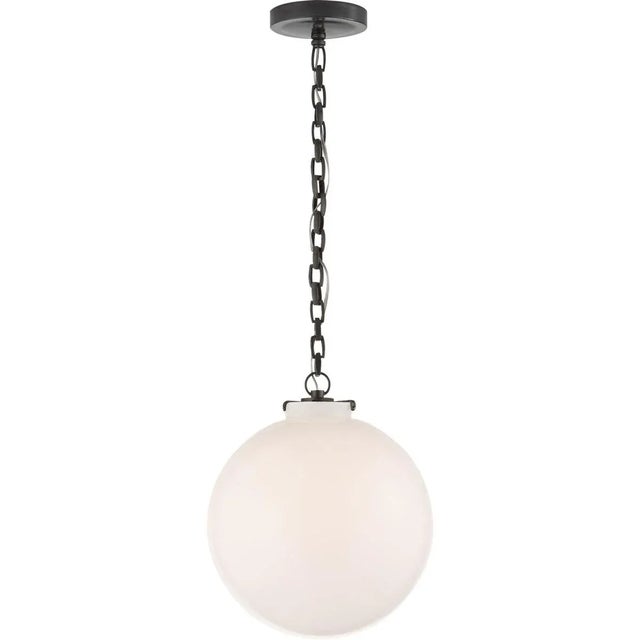 Transitional Thomas O'Brien for Visual Comfort Signature Katie Globe Pendant in Bronze with White Glass For Sale - Image 3 of 4