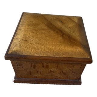 Vintage Wooden Square Wooden Trinket Dresser Box Geometric Parquetry Marquetry For Sale