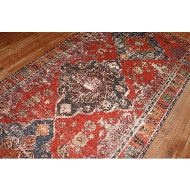 Antique Zabihi Collection Caucasian Soumac Flatweave Worn Gallery Size Rug - 5'8" x 12' For Sale - Image 4 of 11