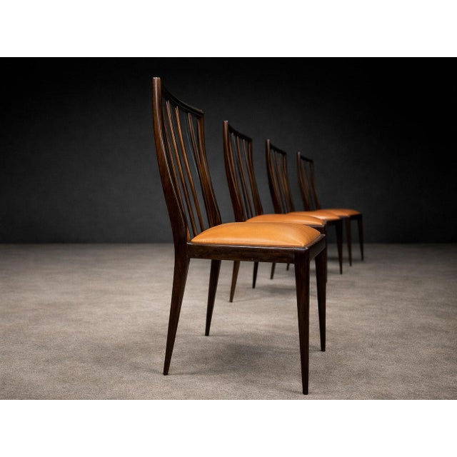 Set of Six Brazilian Modern Dining Chairs in Rosewood & Leather by Geraldo De Barros, Unilabor, 1950s For Sale - Image 9 of 14