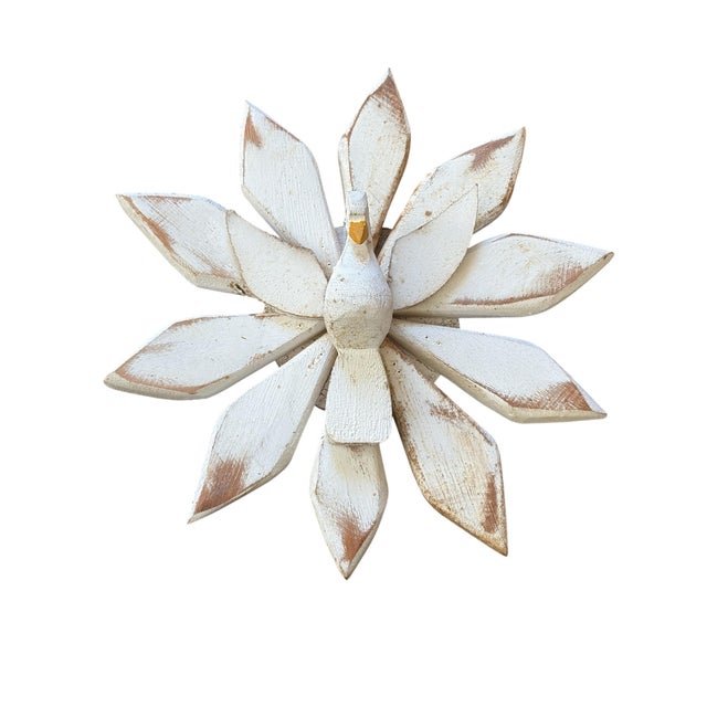 Enhance your decor with this beautifully crafted wood wall hanging sculpture depicting a dove bird in stressed white...