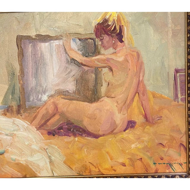 Oil Painting of a Naked Woman in a Mirror France 1960 For Sale In New York - Image 6 of 8