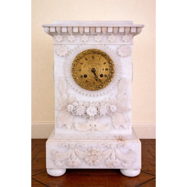 Alabaster Mantel Clock with Floral Decoration For Sale - Image 6 of 6