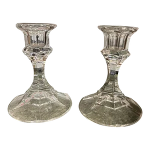 1970s Pair of Small Glass Candlestick Holders