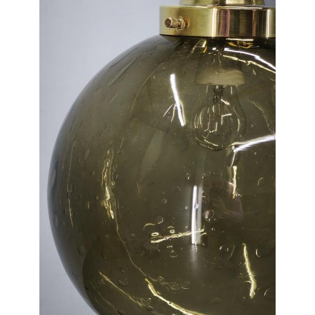 1970s Czech Smoked Glass Globe and Brass Pendant Light, 1970s For Sale - Image 5 of 11