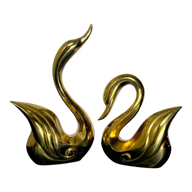 Monumental 15-Inch Hollywood Regency Brass Swans – Pair For Sale