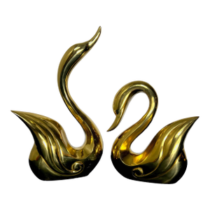 Monumental 15-Inch Hollywood Regency Brass Swans – Pair