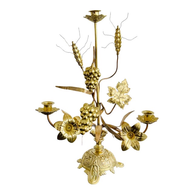 French 19th Century Antique Brass Altar Candelabra, Set of 3 For Sale - Image 4 of 12