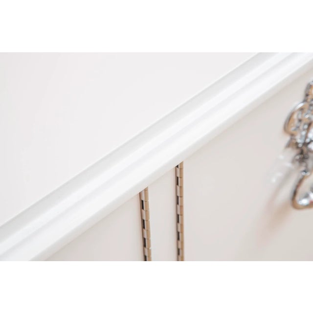 Vintage Mastercraft Custom Cabinet, Credenza, Buffet With Chrome Plated Over Bronze Hardware Restored Vintage For Sale - Image 9 of 13