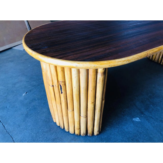 1950s Restored Vintage Vertically Stacked Rattan Coffee Table W/ Mahogany Top For Sale - Image 5 of 8