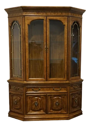 Bernhardt / Hibriten Furniture Italian Neoclassical Tuscan Style 61" Buffet W/ Lighted Display China Cabinet 636-100 / 636-606