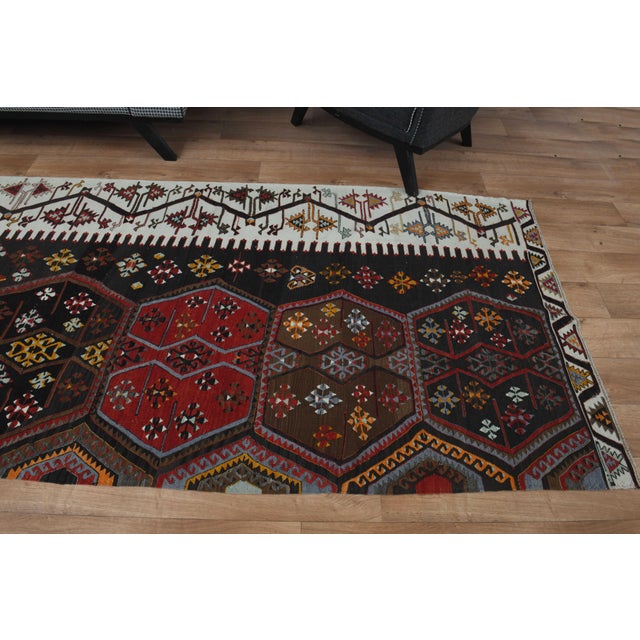 1970s Vintage Handmade Wool Cotton Black Turkish Runner Rug For Sale - Image 4 of 11