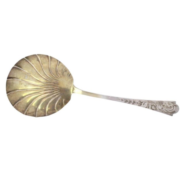 Metal Sauce Spoon in Gilded Silver with Floral Reliefs and Friezes Handle For Sale - Image 7 of 7