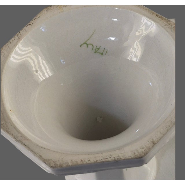 Vintage Ceramic Hand Painted Bamboo Pattern Made in Italy Pedestal Cake Stand For Sale - Image 6 of 8