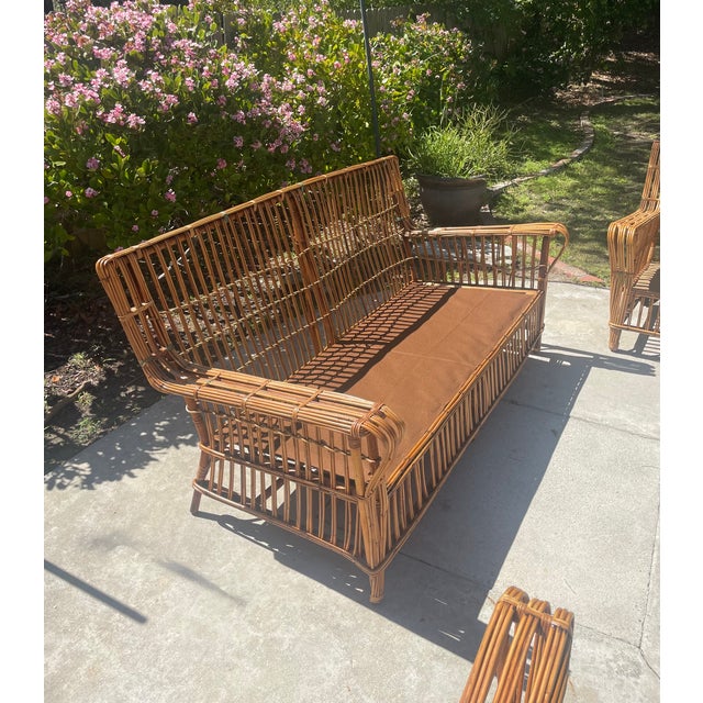 Art Deco Antique Stick Wicker Sofa & Lounge Chairs, a Set of 3 Attributed to Heywood Wakefield For Sale - Image 3 of 15